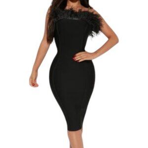 Serena Bandage Feather Midi Dress - Black (NWT) XL (Little Stretch)